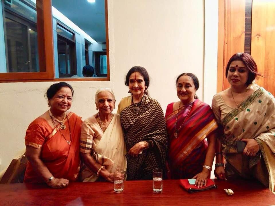 Barnali Chattopadhyay with senior musicians at a gathering after a concert